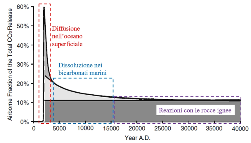 Il grafico rappresenta la permanenza di gas serra nell'oceano.